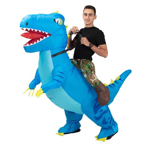 riding on dinosaur costume|More.